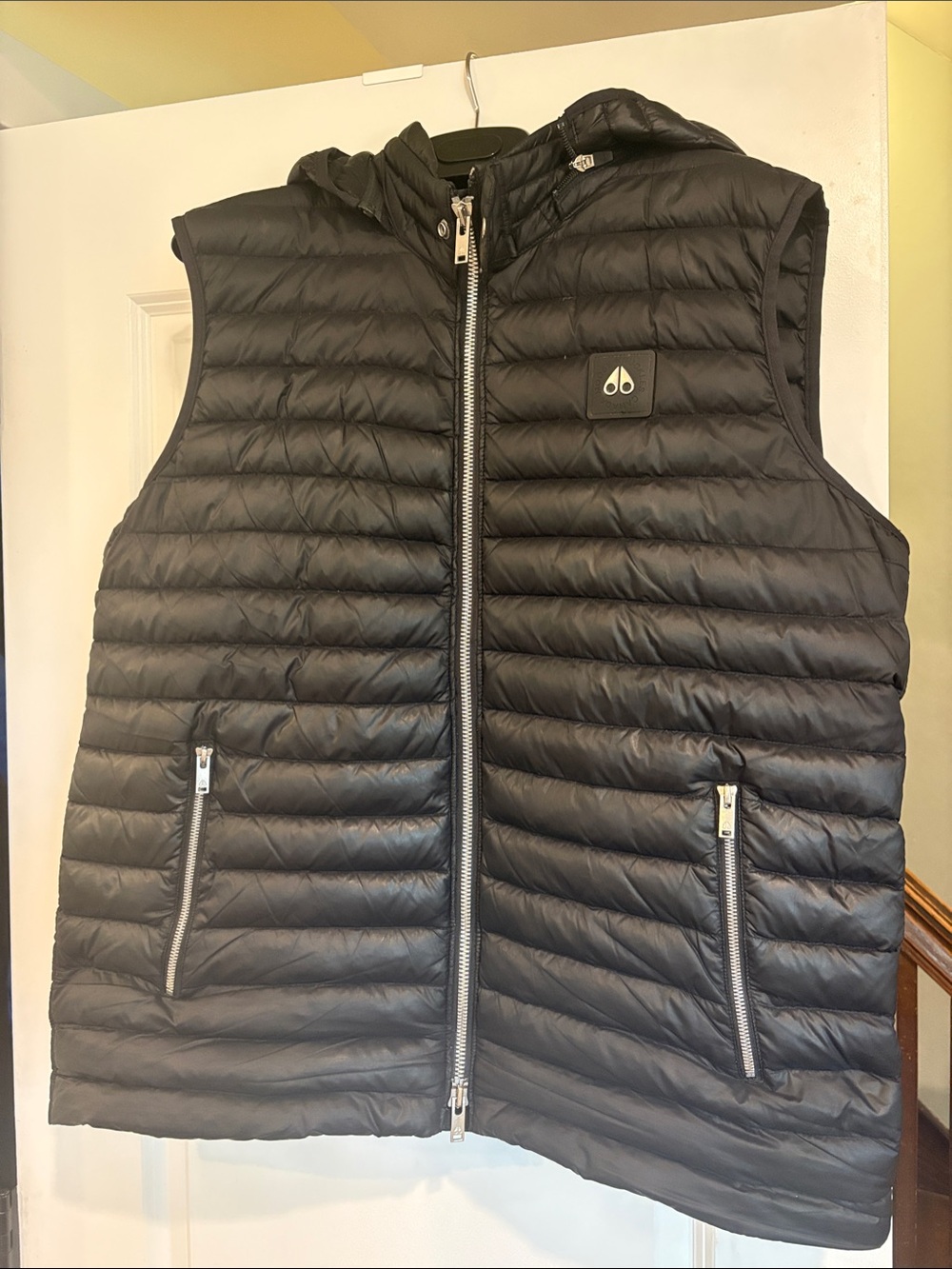 Moose Knuckles Black Quilted Hooded Puffer Vest